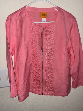 Ruby Rd.  Zip-Up Cardigan with Floral Lace Panel